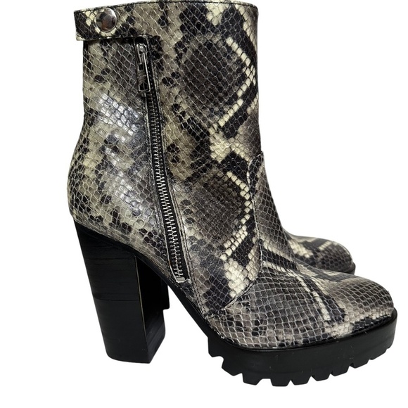 AllSaints Boots Womens Size 7 Ana Snake Embossed Leather Lug Sole Platform Y2K - Picture 1 of 16